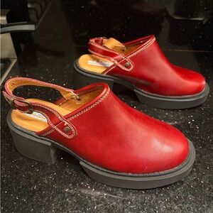SOLD on Depop: Red Leather Women's Chunky Slingback Clogs
